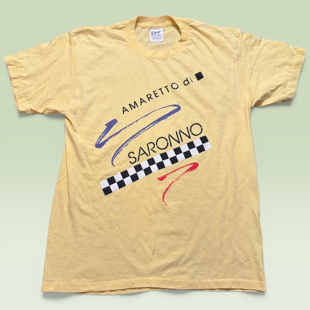 Vintage Amaretto Di Saronno Shirt Mens Large Yellow Evert Liquor Tee T-Shirt